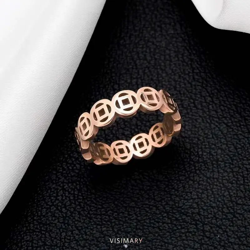 VISIMARY-C26 Cincin Titanium Unisex Couple Ring Model Berongga Unik Lapis 18Kgp 4