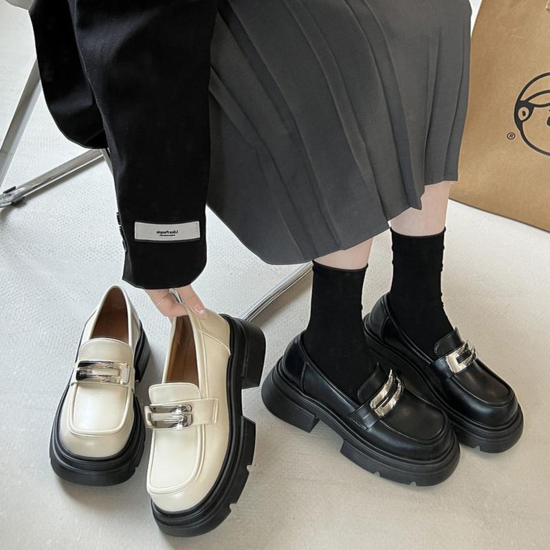 [Freeship] [Ảnh Thật] Giày Oxford Da Nữ Đế Dày Cao 5 Phân Màu Trắng Đen Đơn Giản Phong Cách Mới 2023 Shoes Cao Su già  y lolita