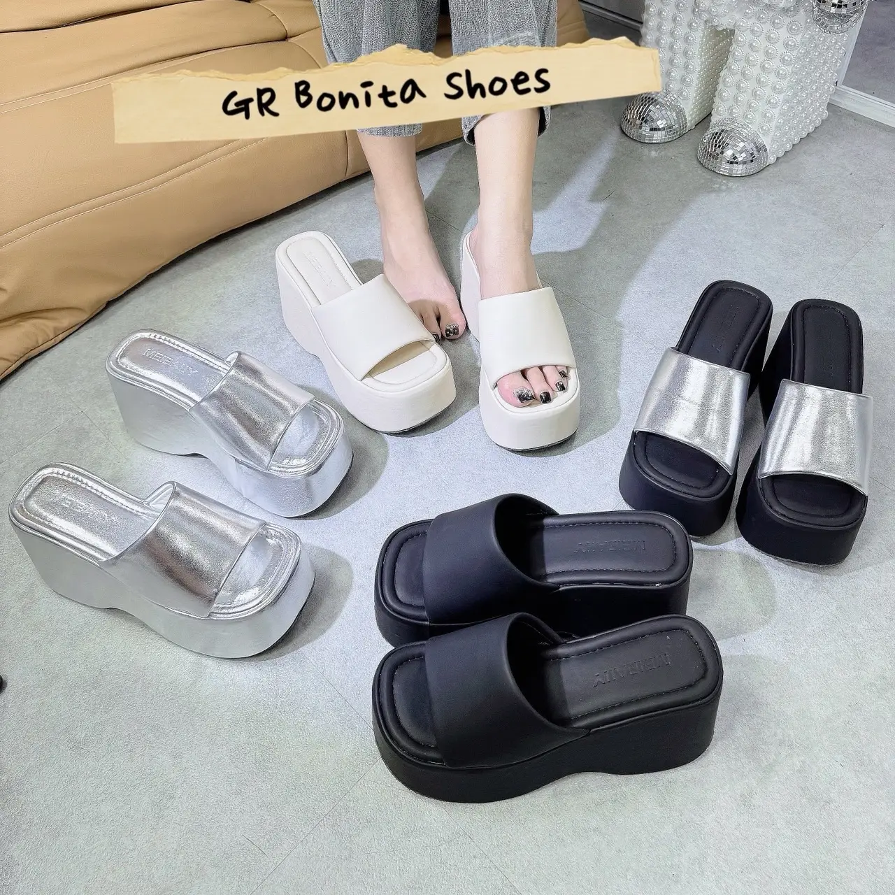 N1 Dép xuồng bánh mì quai si da mềm mút phồng cao 10 Cm DéP Nữ Cao Shoes- BM01