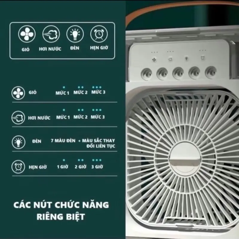( hàng loại 1 có rong ) quạt điều hoà mini phun sương có 3 chế độ tích hợp sạc usd tiện ích