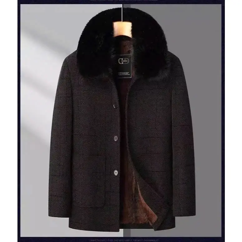 Áo khoác dạ trung niên lót lông siêu ấm tặng bố, tặng ông Thông thường Kẻ sọc Ong Menswear Jacket Nam