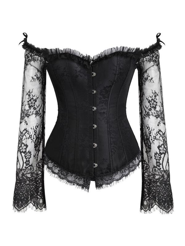 Women's Retro Plain Frill Trim Contrast Lace Tie Back Lace Up Corset Top, Vintage Adjustable Knot Front Shapewear Top, Shapewear for Women 3