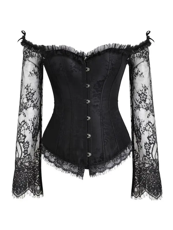 Women's Retro Plain Frill Trim Contrast Lace Tie Back Lace Up Corset Top, Vintage Adjustable Knot Front Shapewear Top, Shapewear for Women 3