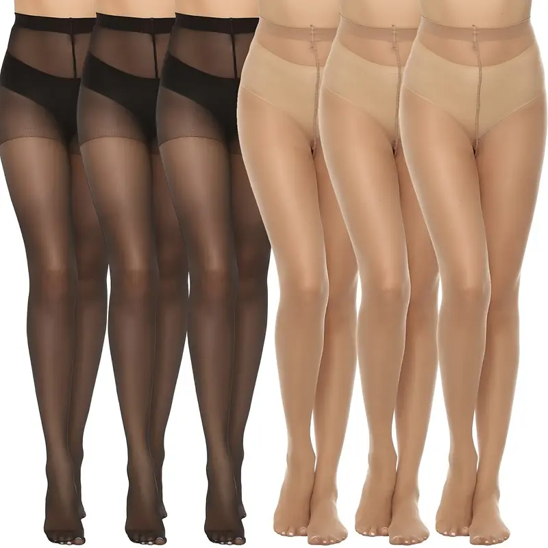 6pcs Plus Size Sheer Tights - High Waist, Slim Fit Pantyhose in Black, Nylon/Spandex/Polyester Blend, Hand Washable - Smooth, Stretchy & Comfortable for Casual Attire, Leggings Plus Size 6
