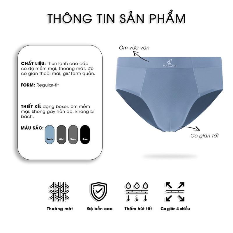 Sip tam giac nam PAZZINI thun lạnh xuất xịn cao cấp, quần sịp nam co giãn 4 chiều, thấm hút kháng khuẩn tốt - BF006. 1