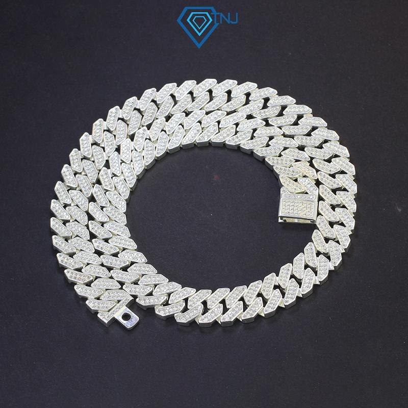 Dây chuyền cuban nam bạc đính đá bản 13mm sang trọng DCK0078 - Trang Sức TNJ