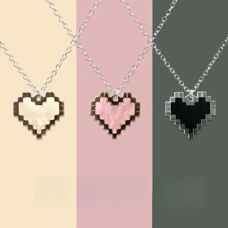 2025 Colorful Mosaic Heart Necklace Sweet Forest Style Girly Heart Pink Cute Best Friend Heart Necklace Versatile Couple Style