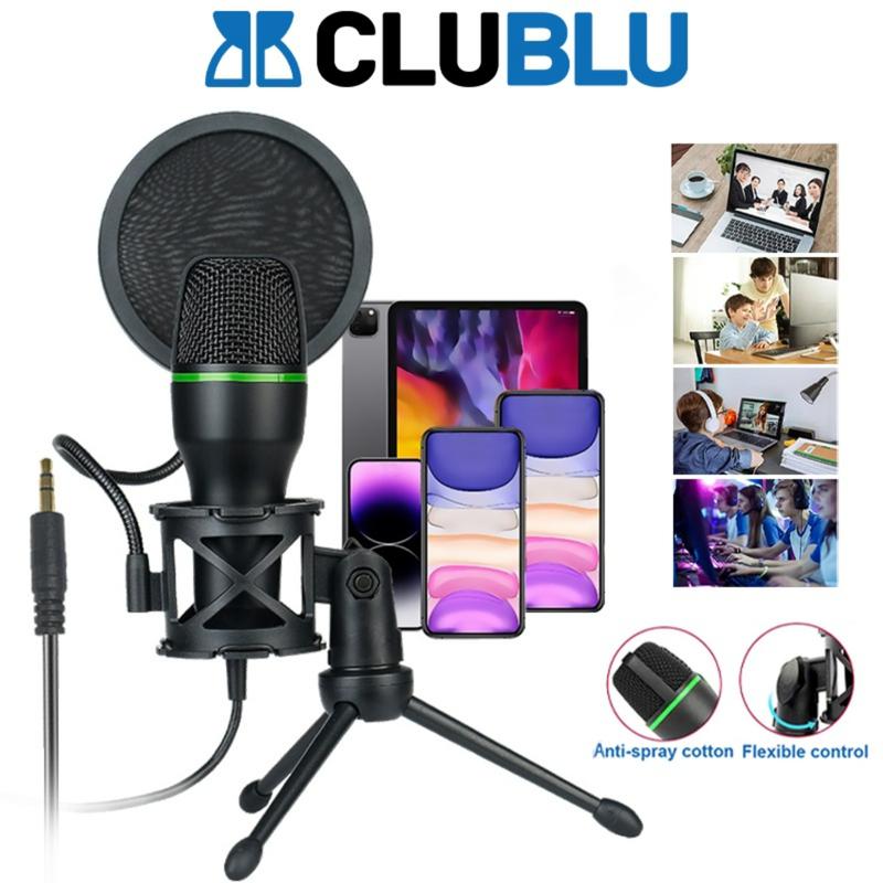 -CLUBLU- Micro Thu Âm Có Dây Jack 3.5mm Màng Lọc Âm Chân Kẹp Giá Đỡ Để Bàn Máy Tính Livestream Khử Tiếng Ồn Để Ghi Âm