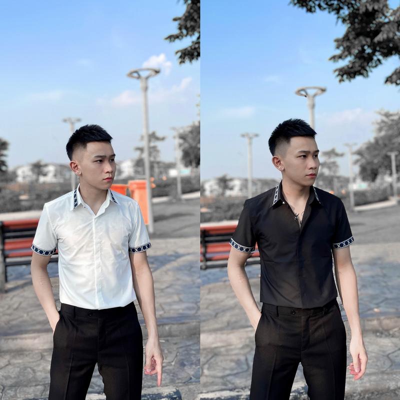 ÁO SƠ MI NGẮN TAY HOA VĂN CARO CỔ CHÁT LIỆU NẾN CHO NAM, THẤM HÚT NHẸ LUXURY