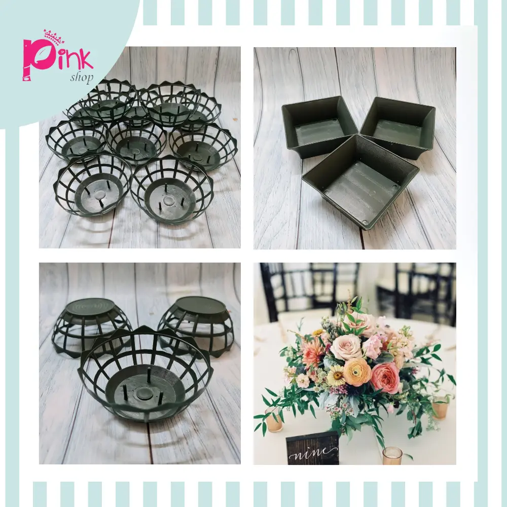 10 Giỏ Nhựa Khay Nhựa Cắm Hoa Để Bàn Tiệc Cưới Vuông/Tròn - Phụ kiện hoa PinkShop - PK2057