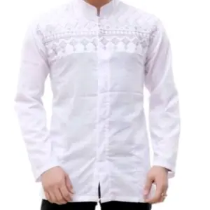 Baju Koko Putih Bordir Komputer Lengan Panjang Katun Dewasa Nyaman Keren Muslim Pria Motif