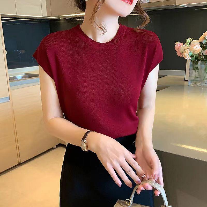Áo ngắn Tay Cho Nữ, Phong Cách Hàn Quốc, Áo Len Mỏng, Cổ Tròn Nữ, Màu Trơn Dáng Rộng Vừa Vặn, Áo Thun Dệt Kim, Áo Sơ Mi Lụa Lạnh Mùa Hè, Trang Phục Nữ, Hàng Mới Về 7