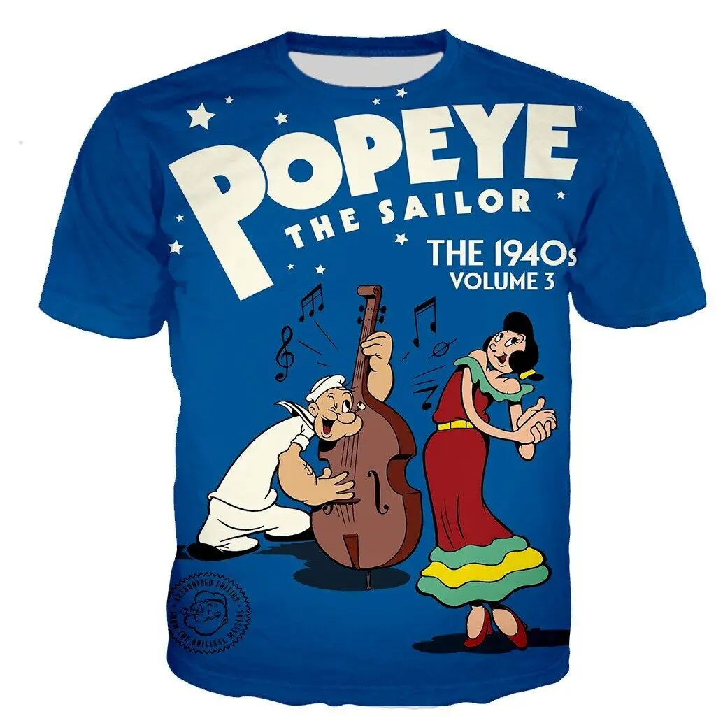Popeye t-shirts for men and women, 3D printed, casual Harajuku style t-shirts, streetwear tops, summer printed patterns