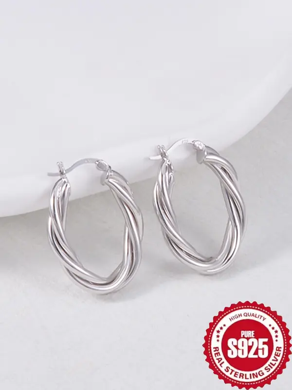 925 Sterling Silver Hoop Earrings, Fashionable Earrings for Women & Girls, Trendy All-match & Exquisite Jewelry for Birthday Gift 6