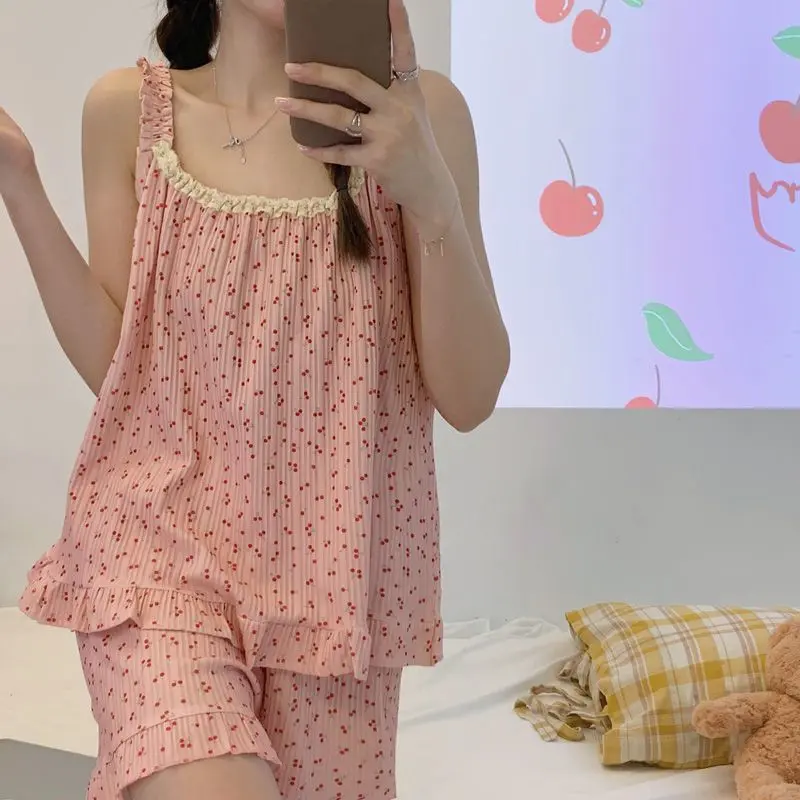 Đồ Ngủ Bé Gái, Mặc Ngoài Trời Mùa Hè, Phong Cách Người Nổi Tiếng Trên Internet Mới, Thiết Kế Dây Đeo, Không Tay Công Chúa, Dễ Thương, Trông Trẻ Trung, Bộ Đồ Mặc Nhà Thường Ngày