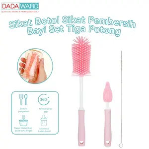 DADAWARD Sikat Botol Silikon Set 3 in 1 Sikat Pembersih Botol Sedotan & Dot Susu Bayi Sikat Cuci Botol Silikon Set Brush Bottle Tanpa Garansi Dapat Digantung Nyaman untuk Penyimpanan