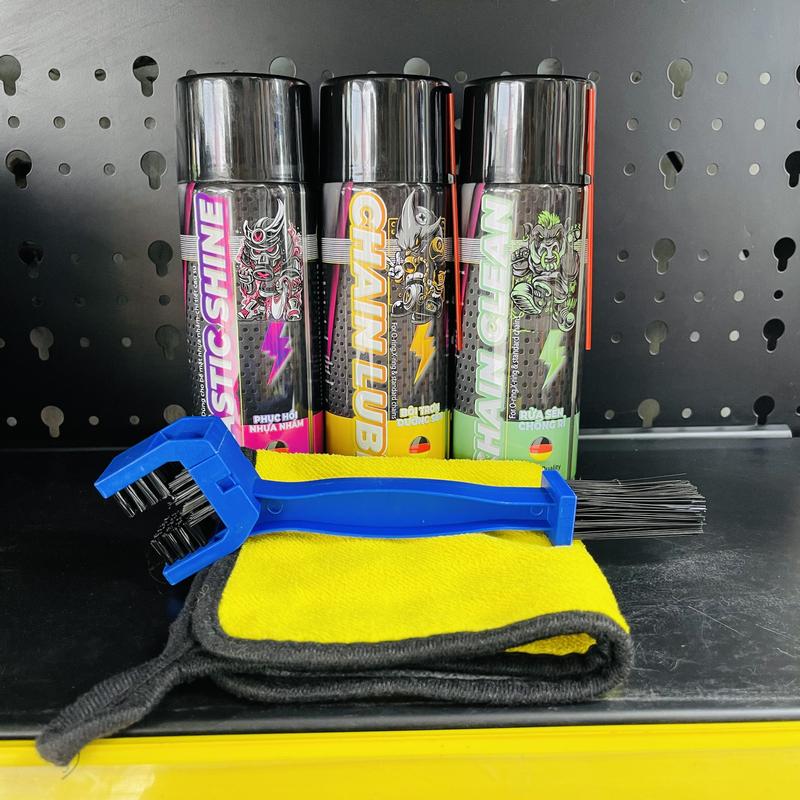COMBO 3 Chai SPRAYKING Xịt dưỡng sên + Xịt vệ sinh sên + Phục hồi nhựa nhám + TẶNG Khăn 3M 30x30 + TẶNG Bàn Chải Sên 3D