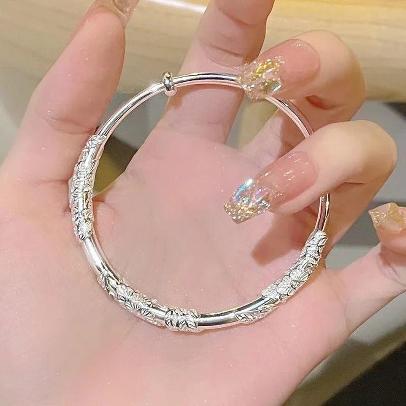 Full of Flowers Silver Bracelet Solid Silk Bird Feather Push Pull Bracelet High-grade Light Luxury Fashion Does Not Fade To Send Girlfriend Valentine's Day Gift 7