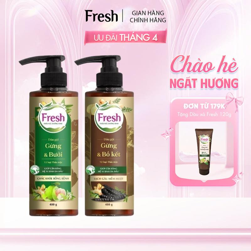 Dầu Gội Fresh Thảo Mộc Dưỡng Sinh - Sạch Gàu Mềm Mượt & Chắc Khoẻ Bồng Bềnh 480 Gam