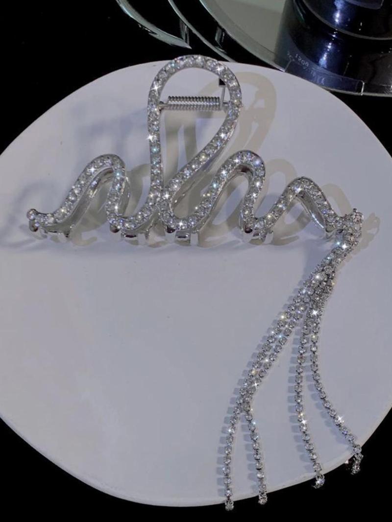 Product Introduction of Irregular Wavy Shape Design Hair Claw Clip As Gift, Rhinestone Decorated Tassel Hair Claw Clip, Elegant Plain Hair Accessories for Women & Girls, Fashion Accessories for Party and Daily Life 10