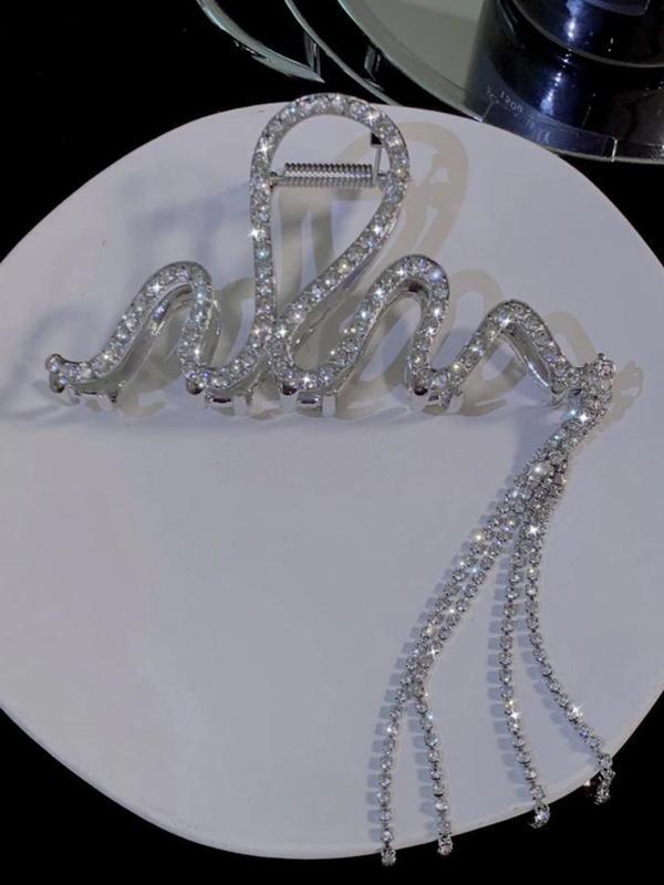 Irregular Wavy Shape Design Hair Claw Clip As Gift, Rhinestone Decorated Tassel Hair Claw Clip, Elegant Plain Hair Accessories for Women & Girls, Fashion Accessories for Party and Daily Life 5