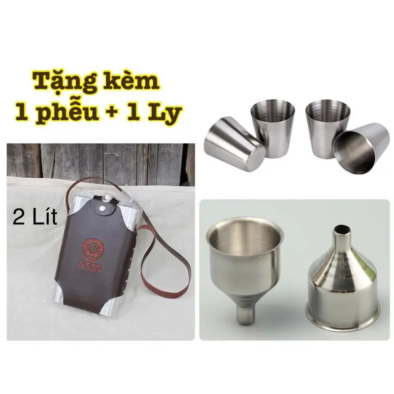 Bình tông đựnġn nước, đựnġ riệu inox 304 dung tích 2Lít hàng dày tặng bao da như hình 3