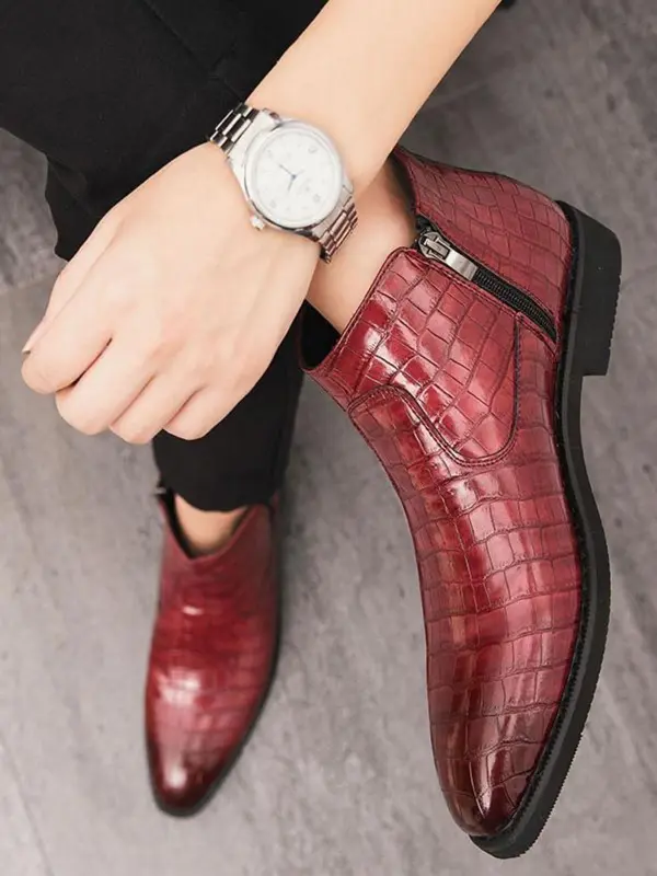Men's Fashionable Crocodile Embossed Zipper Design Boots, Casual Comfortable Ankle Boots for Daily Wear, Business Style Boots for Party, Daily Clothing Decor 7