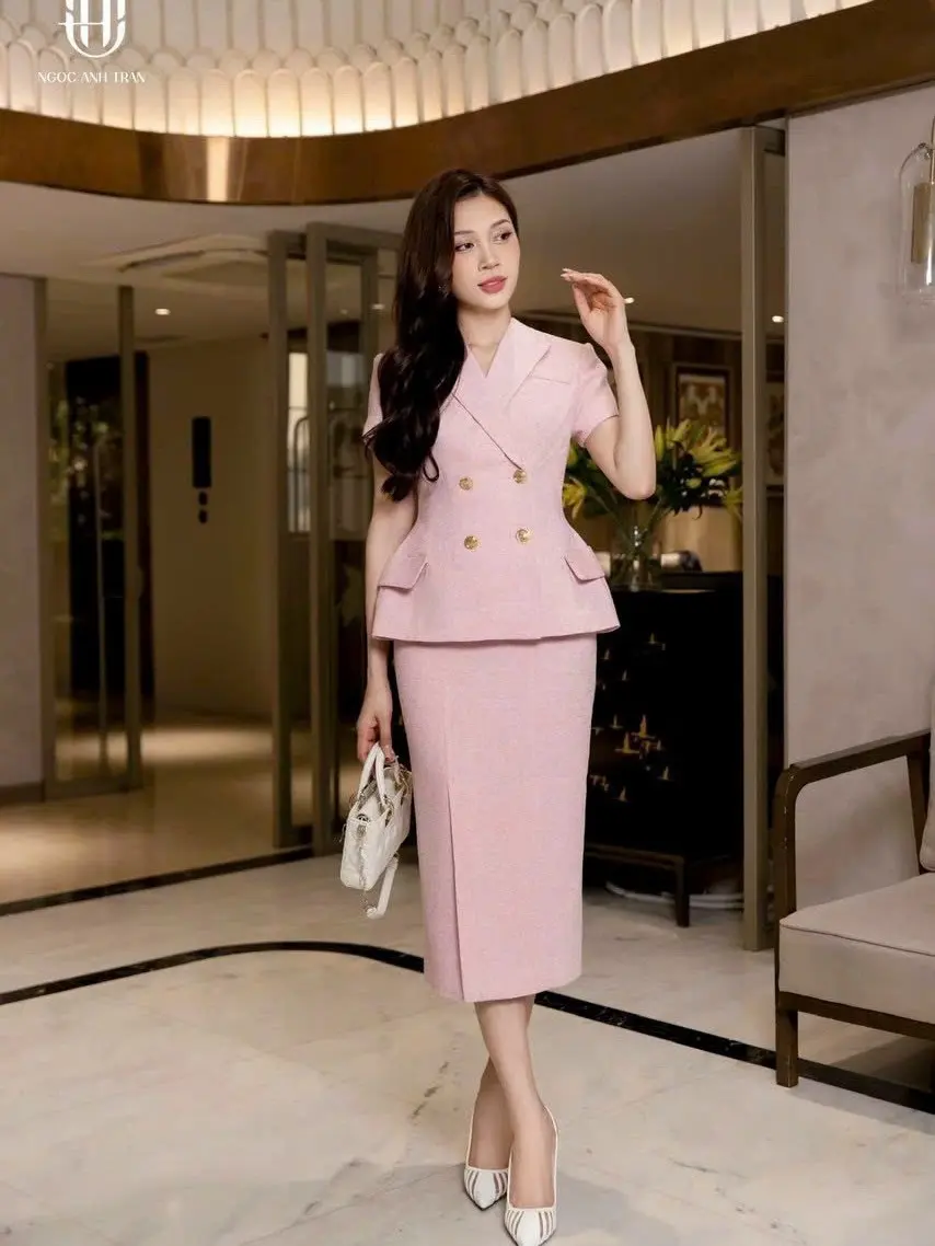 Set vest cộc tay hồng pastel NGOC ANH TRAN Nữ Women