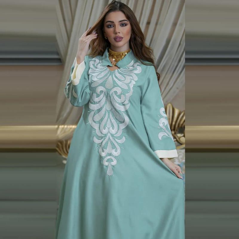 Product Introduction of Robe Muslim Abaya Dubai Embroidered Kebaya Dress Long Sleeve Gowns Moroccan Kaftan Islam Oman Qatar Ladies Dresses 20