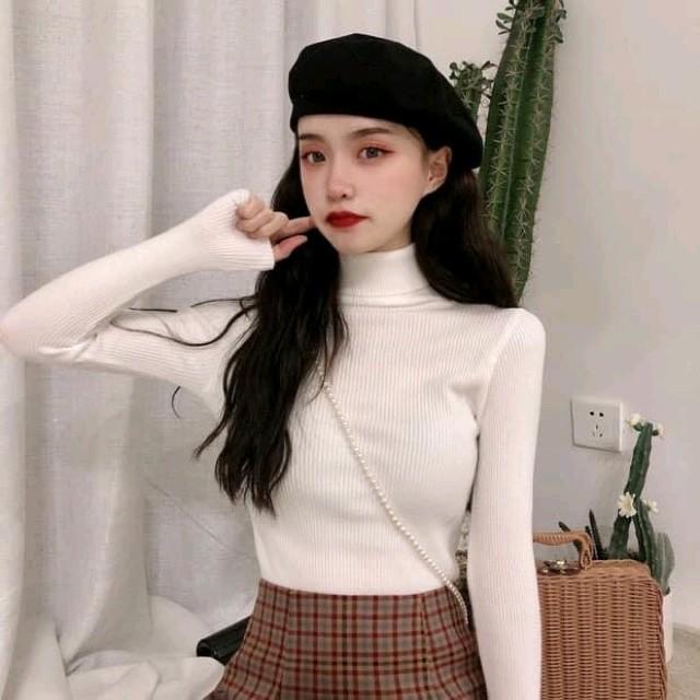 Áo cổ lọ tay dài chất thun len gân tăm phong cách Hàn Quốc 8