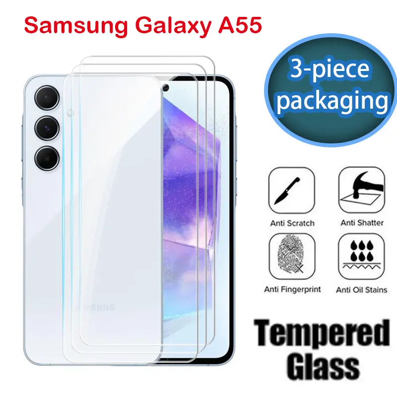 For Samsung Galaxy A55 5G A35 2024,3 Pcs Package Screen Protector,Full Coverage Tempered Glass Front Film Back Lens 9H Hardness Full Transparent Accessories Durable