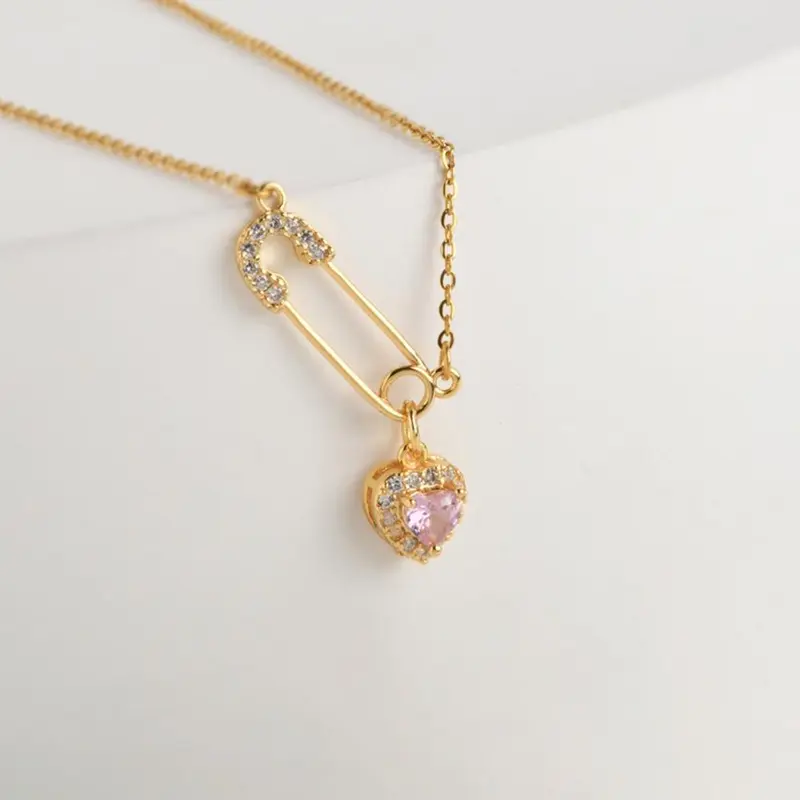 Vòng Cổ Choker Mặt Dây Chuyền Trái Tim SafetyPin, Màu Hồng Lãng Mạn, Ý Tưởng Quà Tặng Lý Tưởng Cho Các Cặp Đôi, R9V4 3