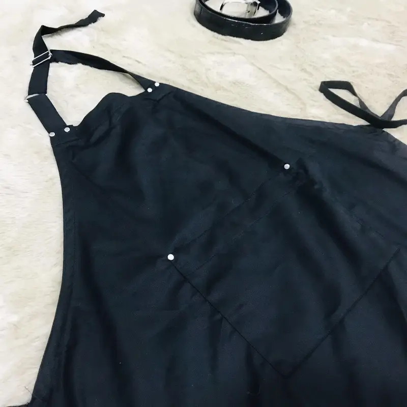 Tạp dề đồng phục cho Nam tạp dề phục vụ cao cấp yêm đen ĐÍNH NÚT kaki cotton 2