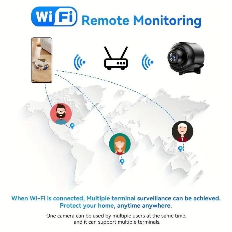 Wireless Camera, WiFi Security Monitoring Camera, USB Plug-in Continuous Power Supply Security Camera for Outdoor & Indoor Dog & Cat Monitoring, Camera Systems, Black 6