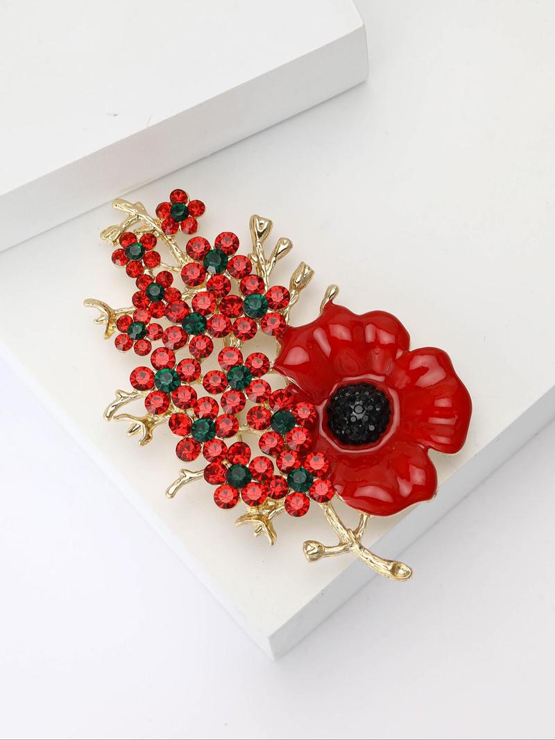 Product Introduction of Poppy Design Brooch, Fashionable Rhinestone Decorated Brooch for Women & Men, Enamel Pin Suitable Jewelry for Backpacks, Jeans, Scarves, Hats Decoration 2