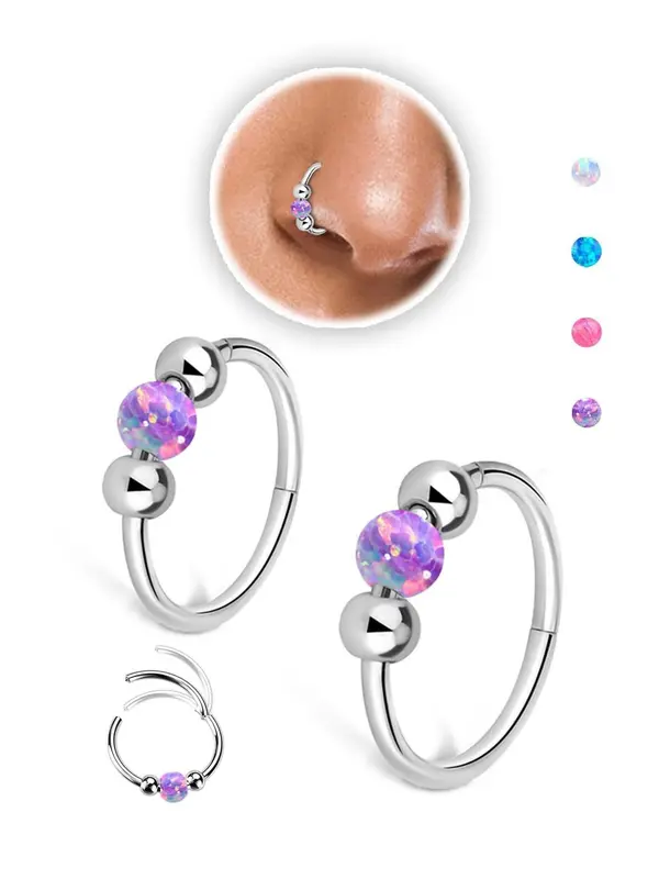 Opal Decor Nose Ring, Stainless Steel Nose Ring, Fashionable Body Jewelry for Women & Girls, Trendy All-match & Exquisite Jewelry for Birthday Gift 8