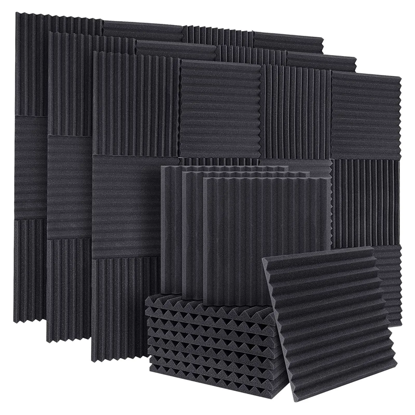 【overseas】50Pcs Acoustic Soundproof Foam Sound Absorbing Panels Sound Insulation Panels Wedge for Studio Walls Ceiling,1X12X12Inch