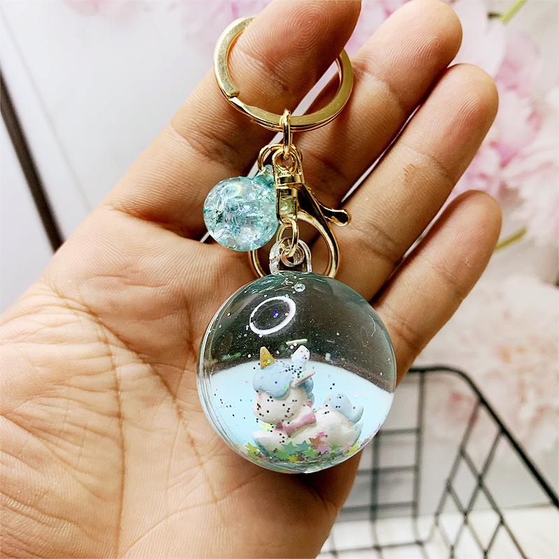 Product Introduction of Creative Liquid Oil Keychain Flowing Sand Keychain Crystal Ball Unicorn Floating Car Cute Bag Pendant 35