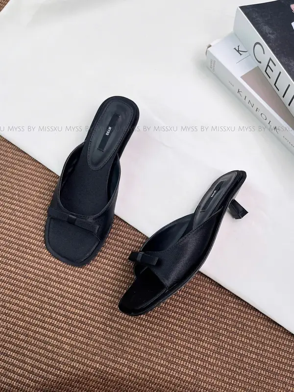 MYSS - Giày guốc nữ mũi tròn quai ngang phối nơ gót nhí 3cm cao cấp - SU217  Shoes DéP 8