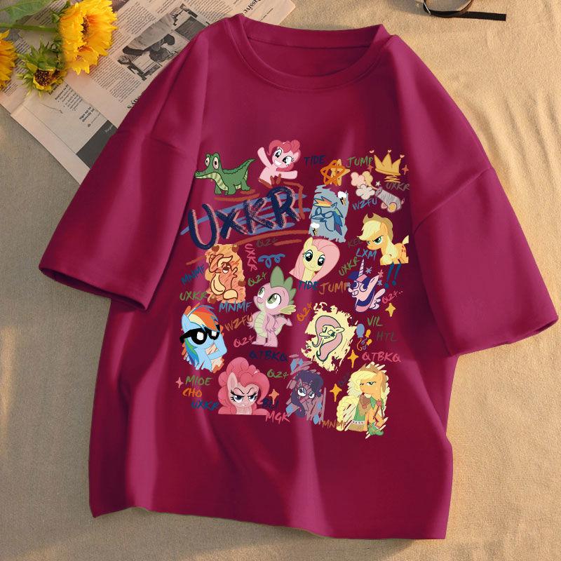 Áo Thun Bé Gái, Cotton Nguyên Chất, ngắn Tay, Phù Hợp Với Trẻ Em Lớn, In Hình Hoạt Hình My Little Pony Sành Điệu, Áo Tay Lửng Phong Cách, Hàng Mới Về Mùa Hè, Ins 4