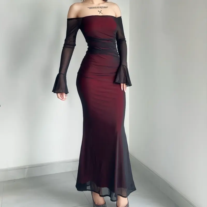Đầm body nữ đuôi cá trễ vai tay loe đi tiệc sang chảnh Lolystore women dress HL9 1