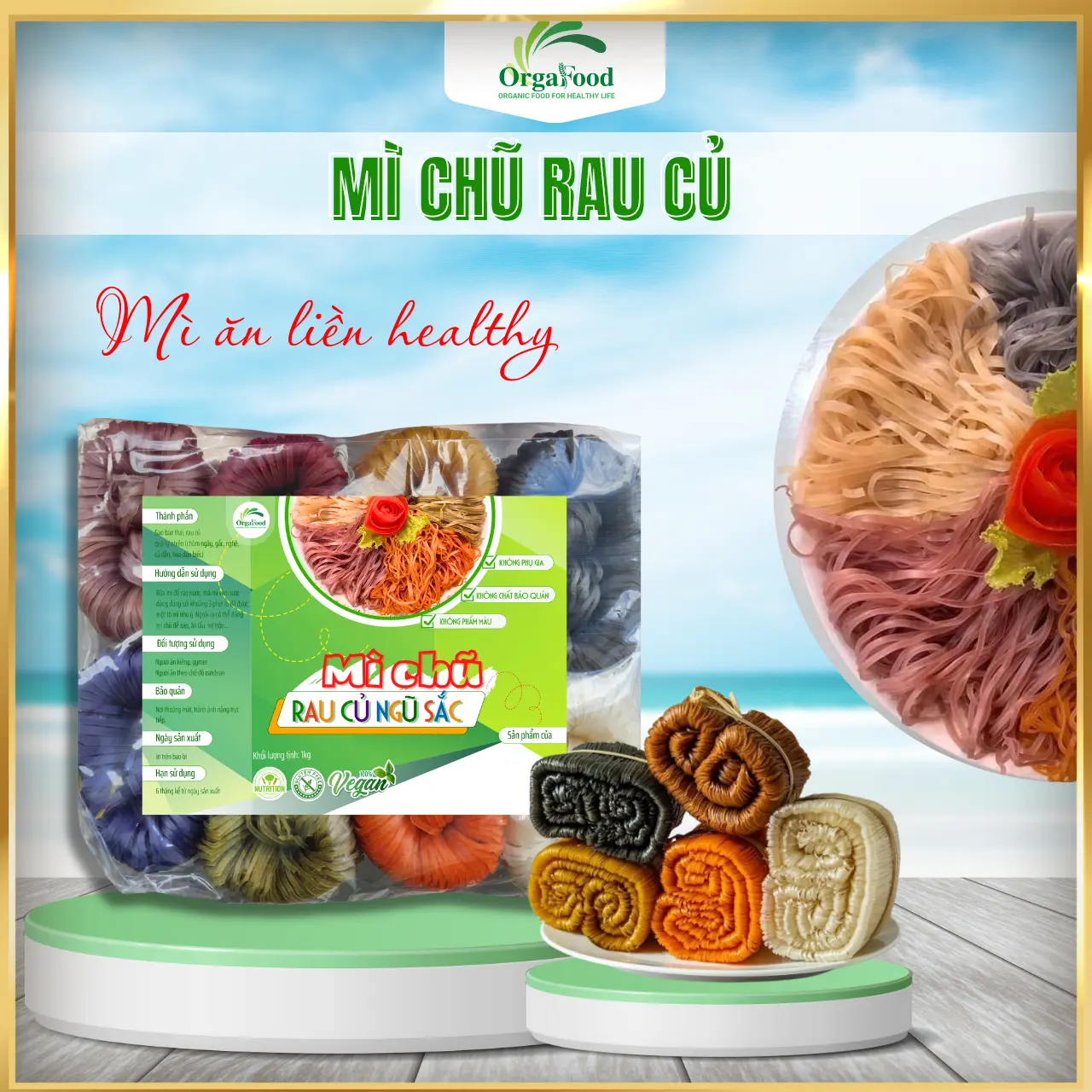 Mì chũ rau củ tự nhiên 1kg Orgafood, eatclean, thực dưỡng
