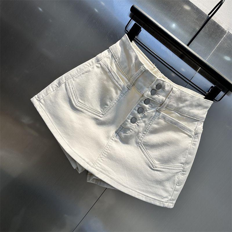 Product Introduction of Skirt Denim, Gaya Eropah, Rekaan Dua Keping Palsu, Payudara Depan, Putih Dibasuh, Gadis Panas, Sesuai untuk Musim Bunga dan Musim Panas, Seluar Pendek Segar, 2024 2