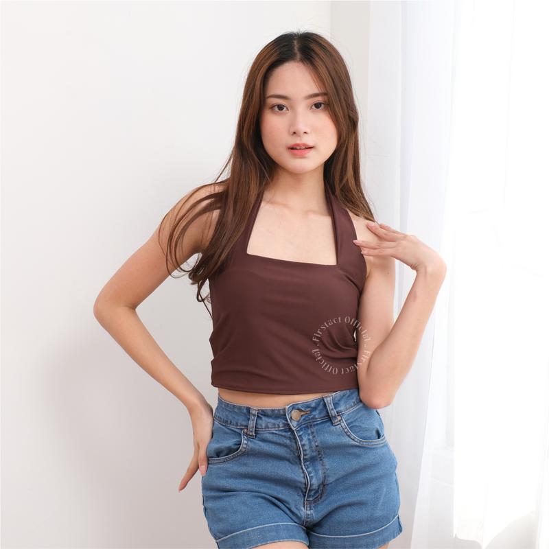 Firstact KARINA HALTER TOP tanktop Wanita Korea Crop Top Korean Halter Tengtop melar panjang  stretch Fit Tank Atasan Cewek 1
