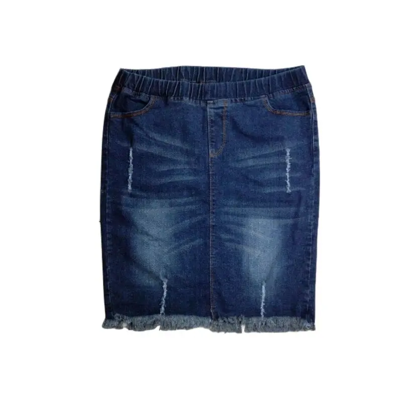 rok jeans jumbo pinggang karet - rok wanita model ripped jeans kekinian A-Line 1