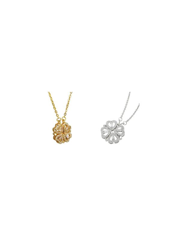 Rhinestone Decorated Pendant Necklace, Heart-to-heart Four-leaf Clover Design Necklace, Creative and Personalizedone Style for Multiple Wear Necklace, Fashion Matching Jewelry Accessories Gift for Women and Girls 4