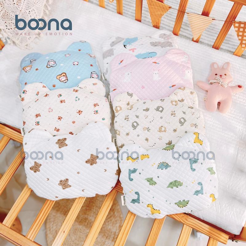 Gối Tai Gấu Trần Bông Phối Mặt Vải Hạt Đậu BOONA In Hình Dễ Thương Cao Cấp Cho Bé Sơ Sinh 