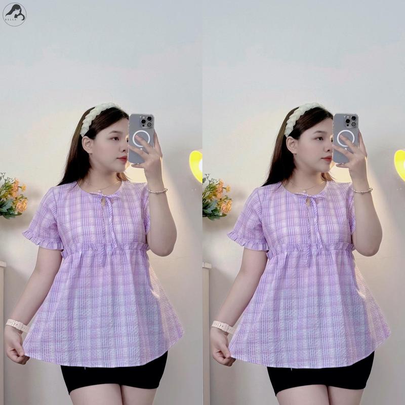 [ ẢNH THẬT ] ( 50 - 95kg ) Áo Bầu Xinh Caro Babydoll TK Nhún Eo Giữa và Tay Kiểu Đẹp, Chất Cotton Cao Cấp Mềm Nhẹ, Thoáng Mát