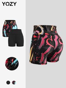 YOZY-GOOO Women's All Over Print / Solid Pocket High Waist Biker Shorts, Casual Comfy Breathable Skinny Shorts for Yoga Gym Workout Running, Ladies Bottoms for All Seasons
