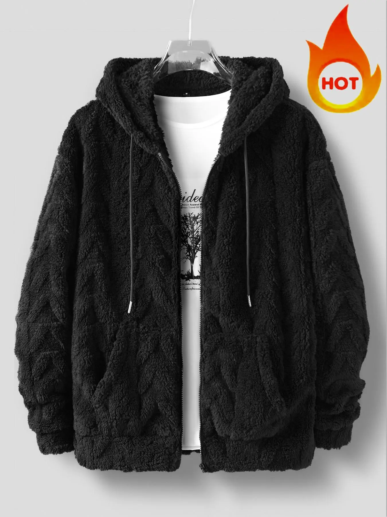 Men's Solid Drop Shoulder Drawstring Zip Up Hooded Jacket, Casual Regular Fit Warm Pocket Long Sleeve Outerwear for Fall & Winter, Men's Clothes for Daily Wear, Menswear, Menswear